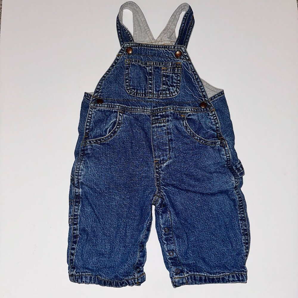 6-12 mo Vintage Baby Gap Carpenter Overalls fleece lined Y2K Cotton Medium Wash
